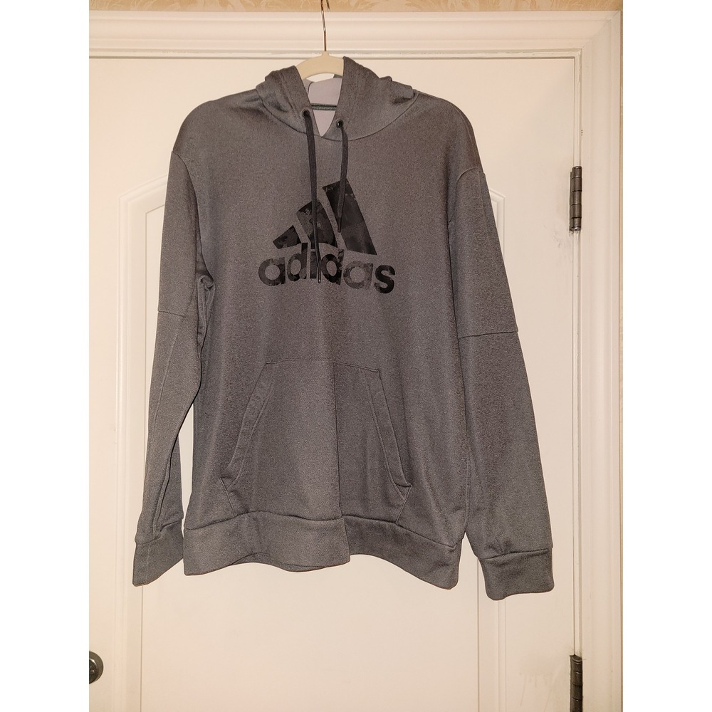 Adidas Aeroready Mens Grey Heather Graphic Logo Pullover Hoodie Sweatshirt